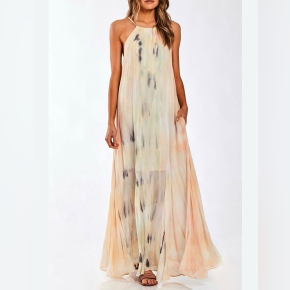 Young Fabulous & Broke Elie Trapeze Viscose Tie Dye Halter Maxi Dress S Young Fabulous & Broke Elie Trapeze Viscose Tie Dye Halter Maxi Dress S